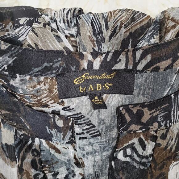 Essentials By ABS Sheer Peacock Pattern Top M - Picture 4 of 6